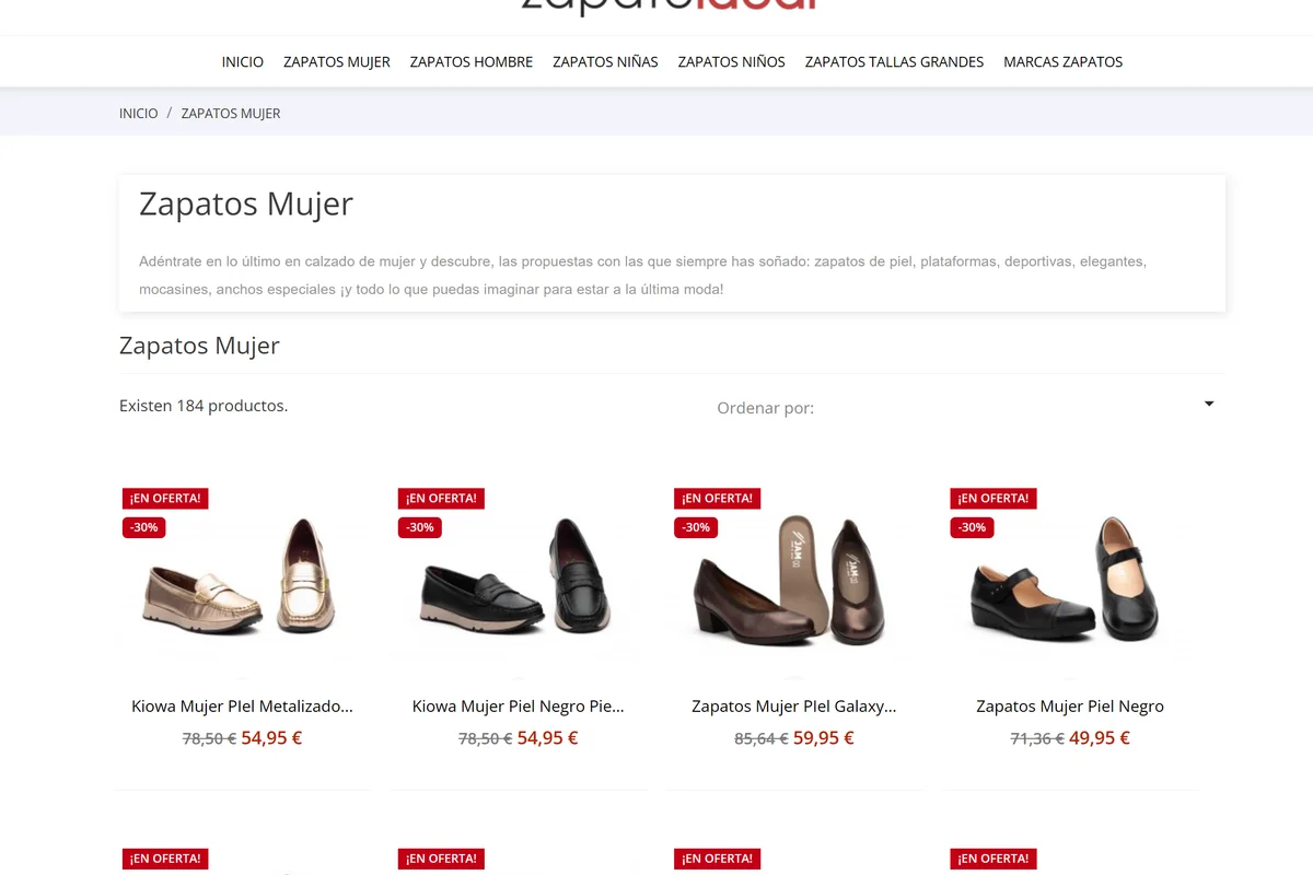 Captura de ZapatoIdeal.com